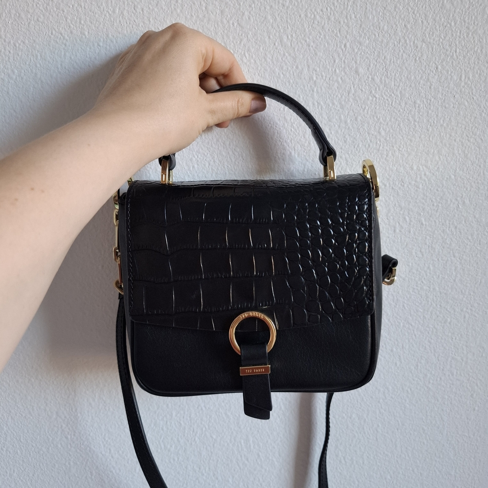 TED BAKER Black Leather Croc-Embossed Women's Bag